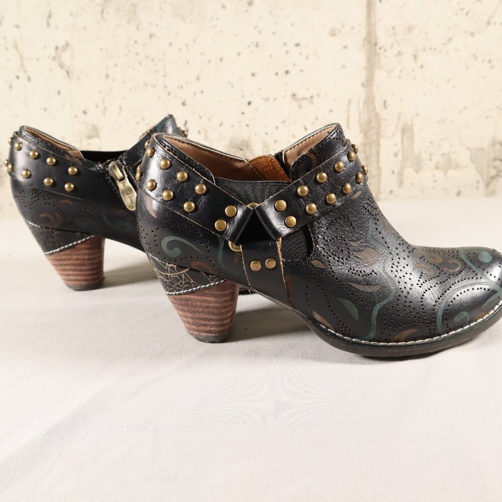 Spring Step L'ARTISTE Black Harness KACIELOU Zip Ankle Booties Sz EU36 US5.5-6